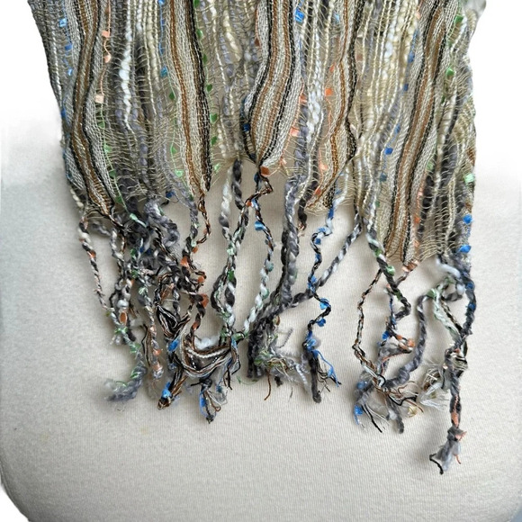 Y2K Open Knit Scarf Beige Multicolor Boho Twee Indie Sleaze Hipster - Picture 6 of 7